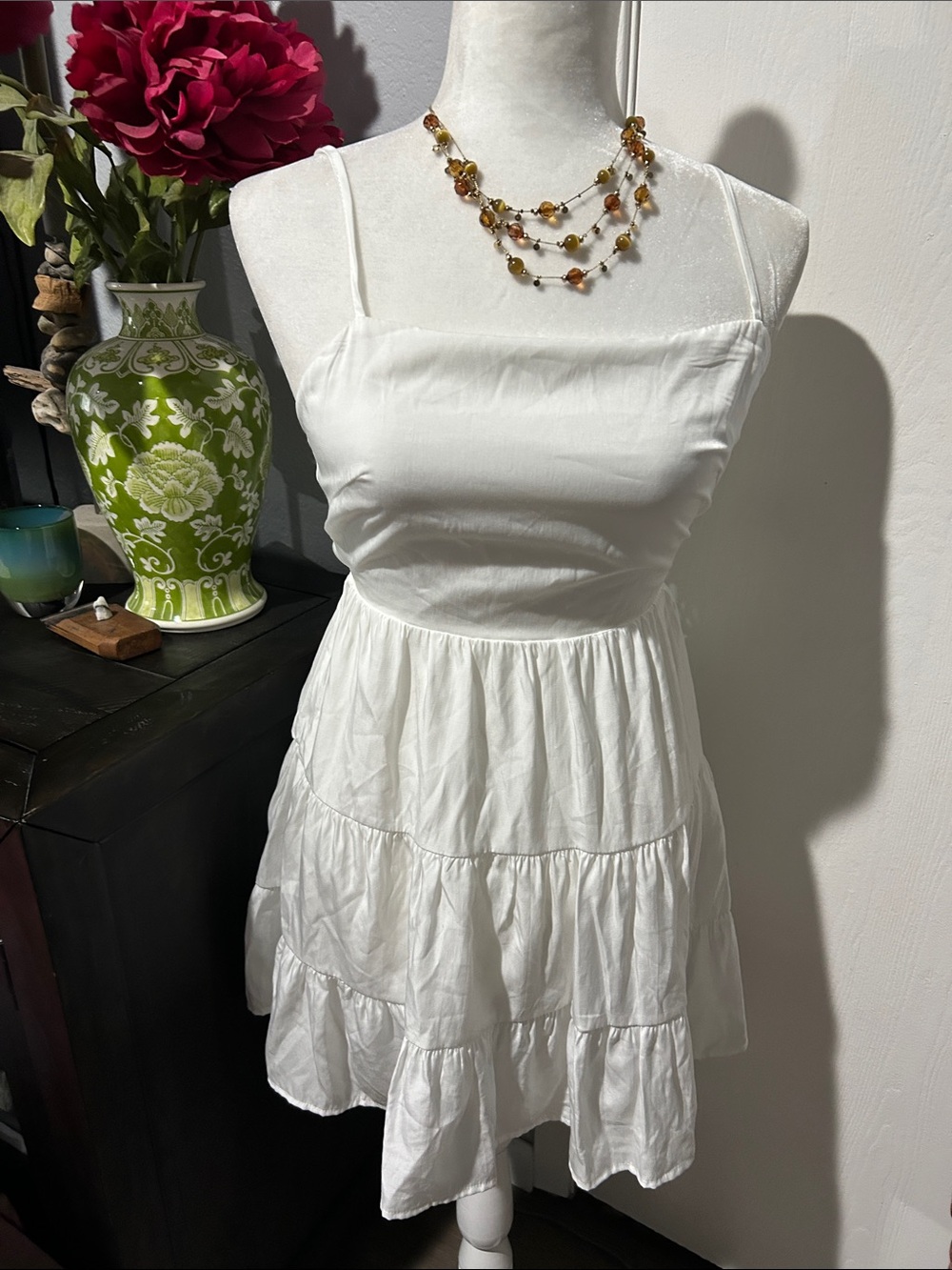 Princess Polly White Tiered Spaghetti-Strap Mini Dress